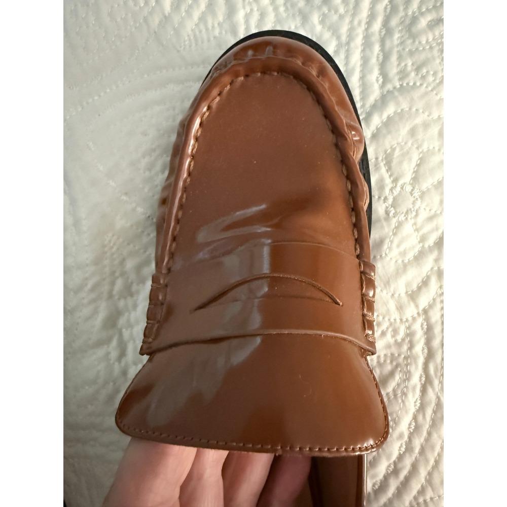 Loft Penny Loafers Womens 9.5 Cognac Brown Faux Leather Chunky Lug Sole Slip On - Picture 5 of 9